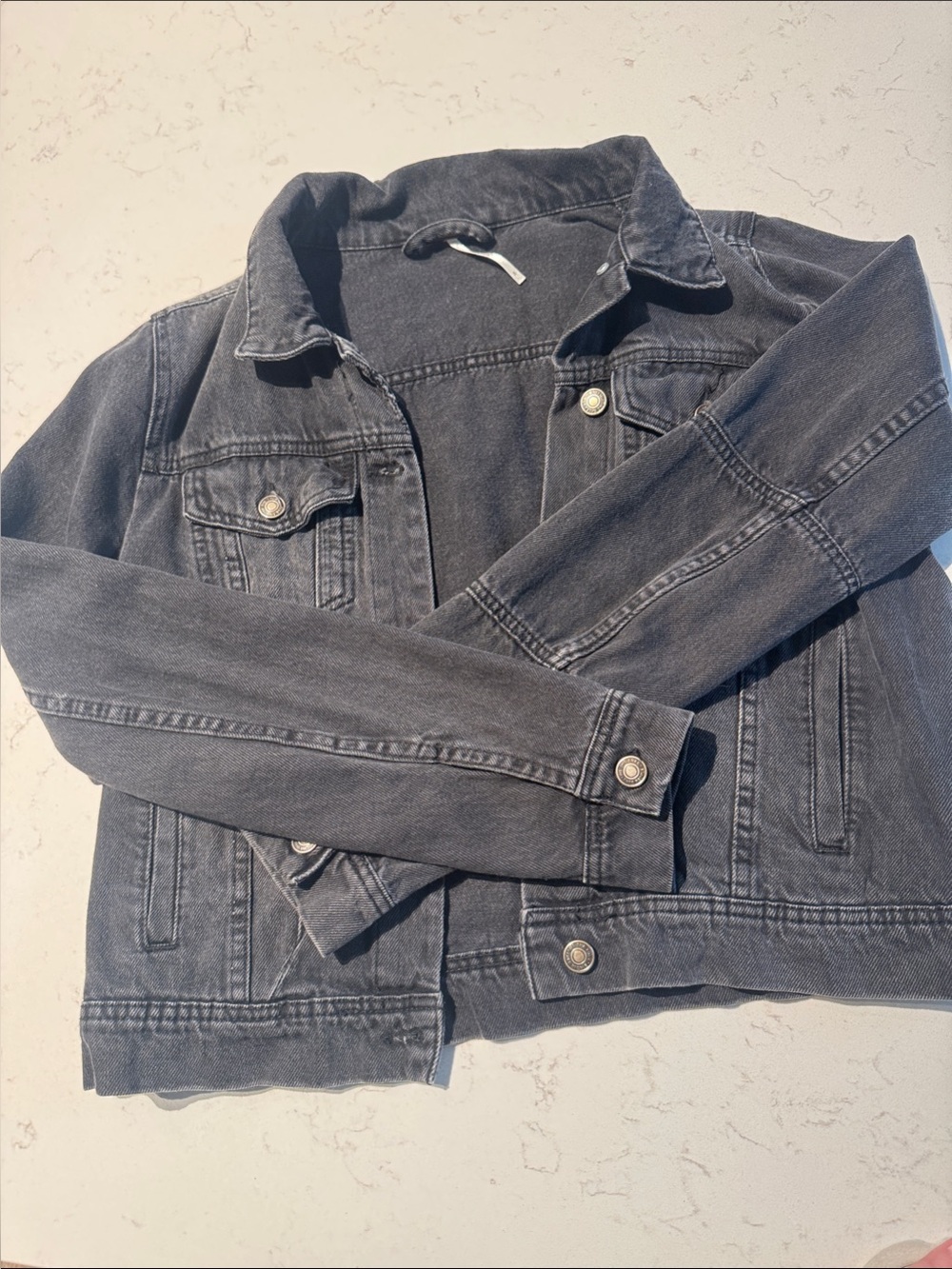 Free People Charcoal Gray Black wash Denim Jacket